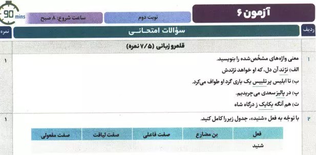 سوالات امتحانی کتاب فرمول بیست فارسی یازدهم 
