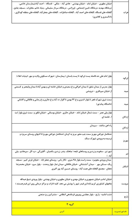 جدول گروه‌بندی و زمان‌بندی خاموشی‌های استان یزد در روز جمعه دوم مرداد