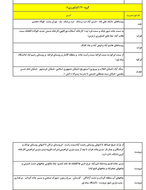 جدول گروه‌بندی و زمان‌بندی خاموشی‌های استان یزد در روز جمعه دوم مرداد