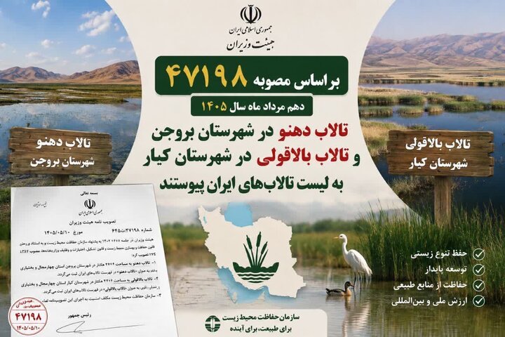 تصویب دو عرصه جدید تالابی استان چهارمحال‌وبختیاری در هیات وزیران